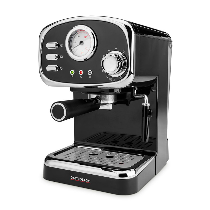 Mașină de espresso de design Gastroback Basic 42615, 1100 W, 15 bari, 1,25 l, încălzitor de cești, piese detașabile, port-filtru, negru