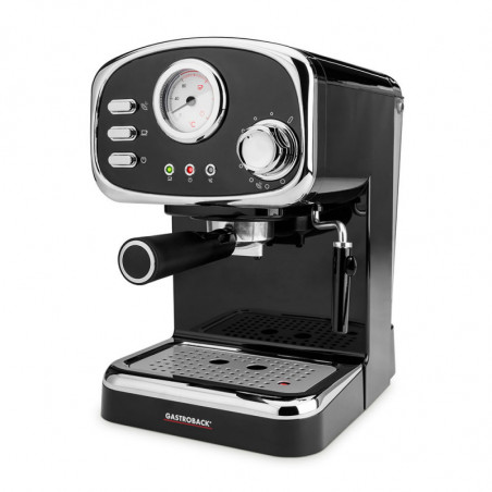 Mașină de espresso de design Gastroback Basic 42615, 1100 W, 15 bari, 1,25 l, încălzitor de cești, piese detașabile, port-filtru, negru
