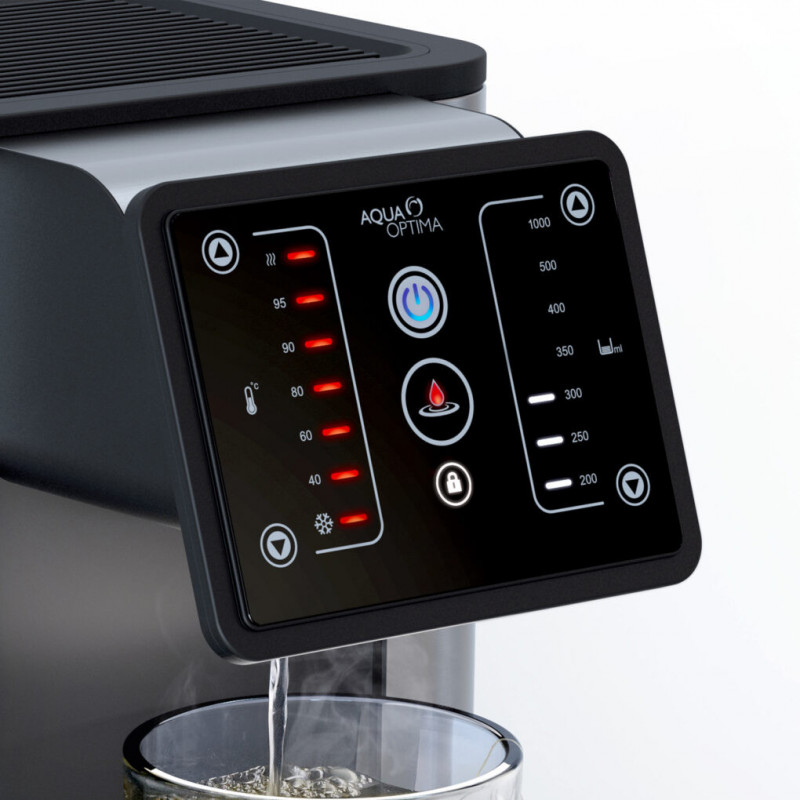 Dispenser de apă caldă și rece Aqua Optima Aurora AUR001, filtru Evolve+, negru/inoxidabil