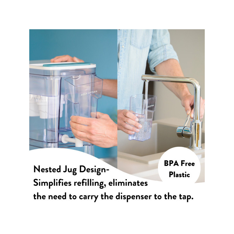 Dispenser de apă filtrată Aqua Optima Perfect Pour WD1003, 8,2 l, filtrare în 5 etape, fără BPA, Evolve+, alb/transparent