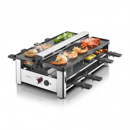 Grătar pentru raclette CASO Design Raclette AirClean, 1500 W, plăci ceramice, sistem pentru reducerea mirosurilor și a fumului, filtru, oțel inoxidabil