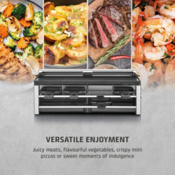 Grătar pentru raclette CASO Design Raclette AirClean, 1500 W, plăci ceramice, sistem pentru reducerea mirosurilor și a fumului, filtru, oțel inoxidabil