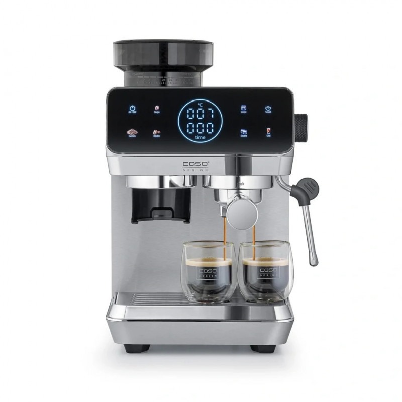 Mașină de espresso Caso EspressoGourmet&Grind, 1500 W, 20 bari, 1,8 l, Ulka, preinfuzie, Cold Brew, comandă tactilă, râșniță, portafiltru, oțel inoxidabil