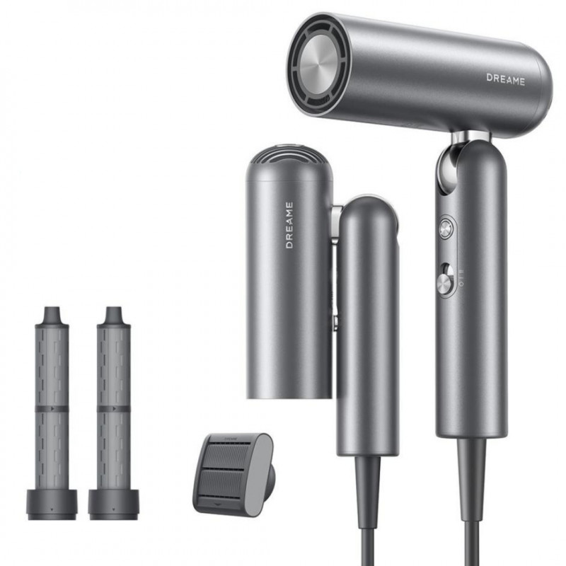 Uscator de par Dreame Pocket AHD51-SG Pro, 1300 W, 110.000 rpm, 70 m/s, 2 viteze, 5 temperaturi, NTC, Coanda, Pliabil, Gri