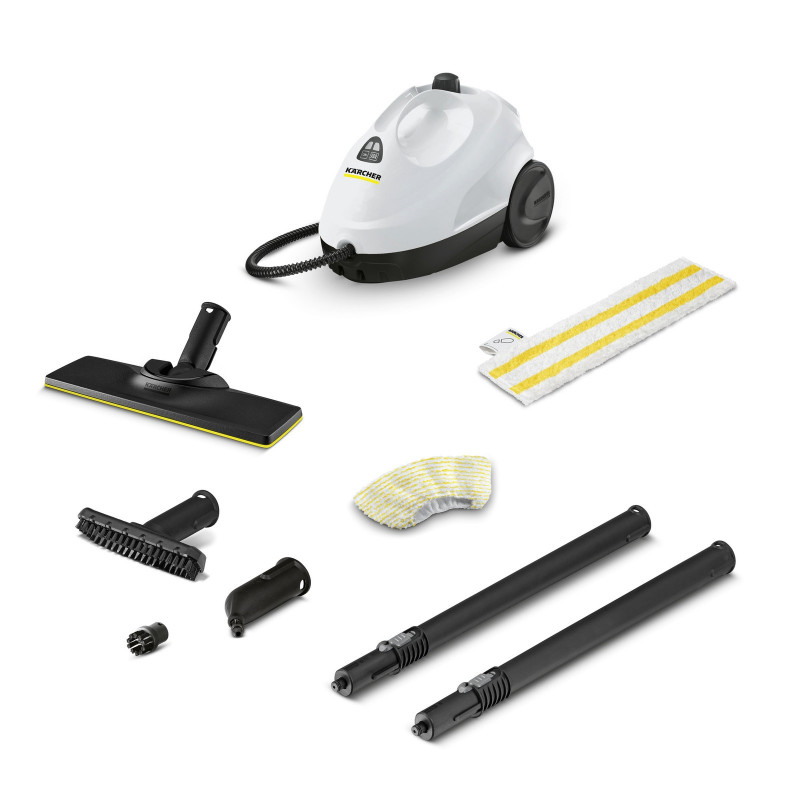 Aparat de curățat cu abur Karcher SC 2 EasyFix, 1500 W, 1 l, 3,2 bari, 75 m², timp de încălzire de până la 6,5 minute, protecție împotriva accesului copiilor, alb/negru