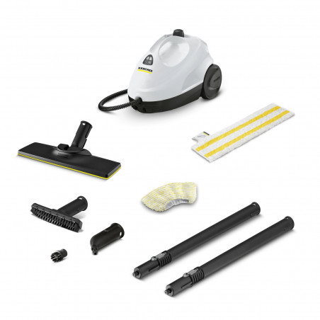 Aparat de curățat cu abur Karcher SC 2 EasyFix, 1500 W, 1 l, 3,2 bari, 75 m², timp de încălzire de până la 6,5 minute, protecție împotriva accesului copiilor, alb/negru
