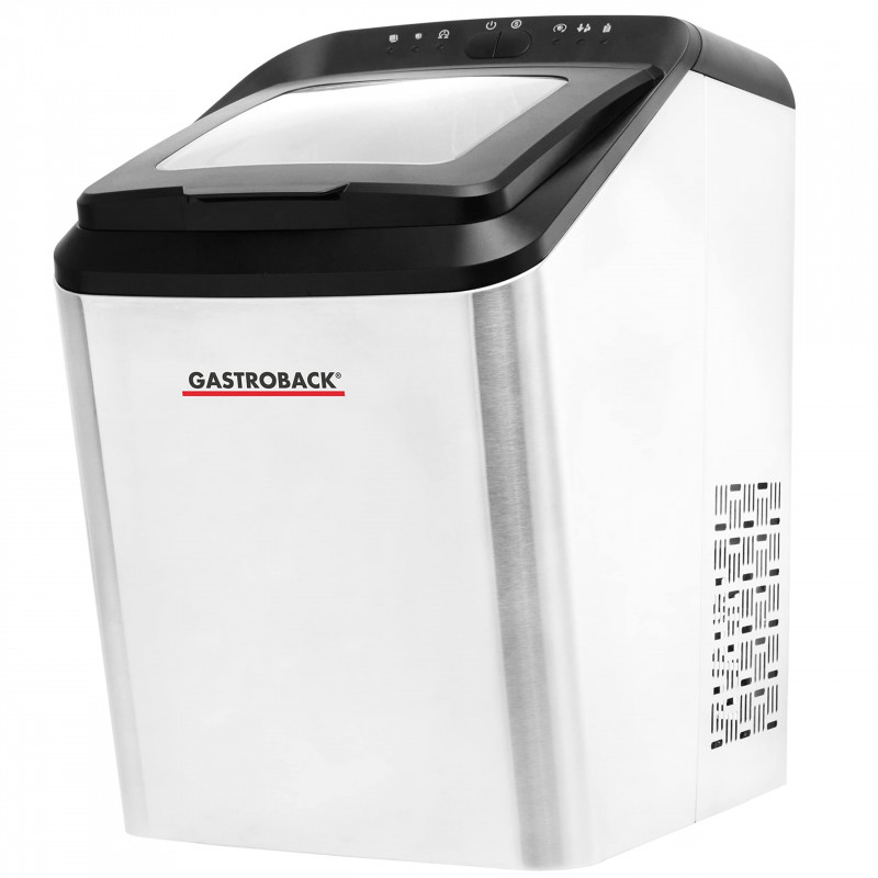 Mașină de gheață Gastroback Bartender Pro 41143, 145 W, 15 kg/24 ore, 2,8 l, 2 dimensiuni, R600a, LED, fără CFC, inox/negru