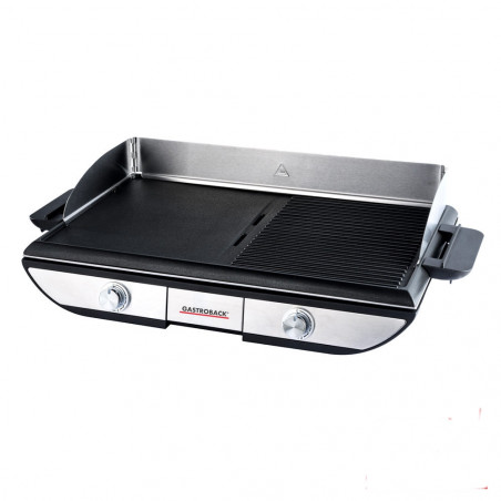 Grătar electric cu plăci mobile Gastroback Advanced Pro 42523, 2300 W, 50 x 30 cm, 90-240 °C, suprafață netedă/striată, antiaderentă, tavă pentru grăsime, negru/inoxidabil