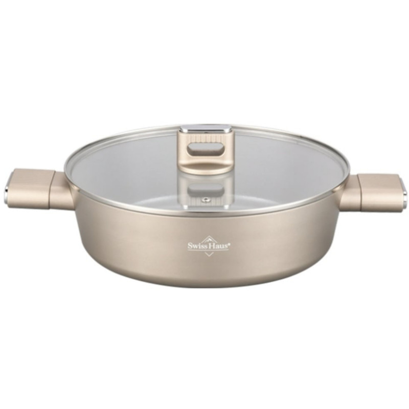 Cratita cu capac Swiss Haus SH-SCLC28CH, 28 x 8,5 cm, 4,4 L, Acoperire ceramica Sapphire, Fara PTFE/PFAS/PFOA, Inductie, Sampanie