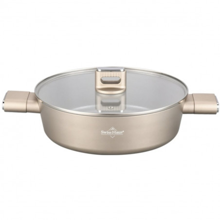Cratita cu capac Swiss Haus SH-SCLC28CH, 28 x 8,5 cm, 4,4 L, Acoperire ceramica Sapphire, Fara PTFE/PFAS/PFOA, Inductie, Sampanie
