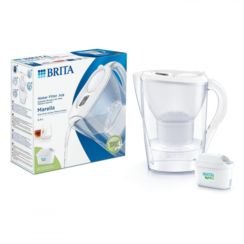 Cană de filtrare a apei Brita Marella Cool Memo, 2,4 l, indicator electronic Memo, filtru Maxtra Pro, fără BPA, alb