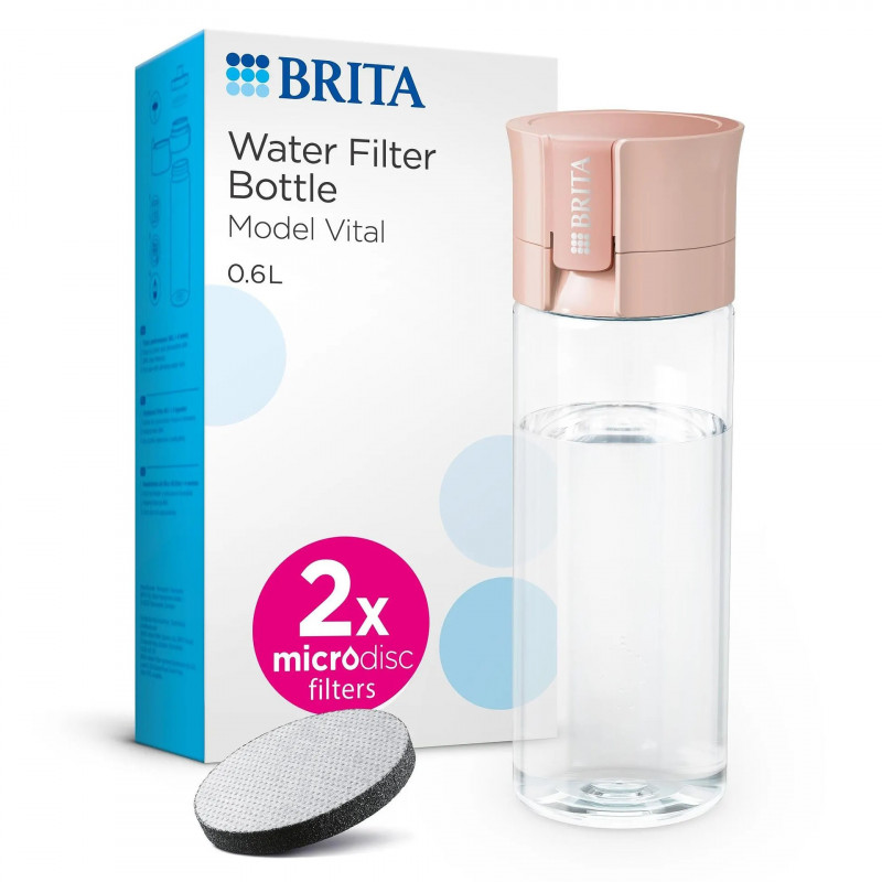 Sticlă filtrantă pentru apă Brita Fill & Go Vital, 600 ml, filtre MicroDisc, fără BPA, roz