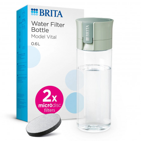 Sticlă filtrantă pentru apă Brita Fill & Go Vital, 600 ml, filtre MicroDisc, fără BPA, verde deschis