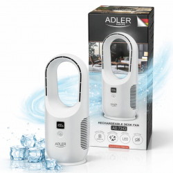 Ventilator de birou Adler AD 7343, Pana la 6 ore, 3 viteze, Afisaj LED, USB-C, Alb
