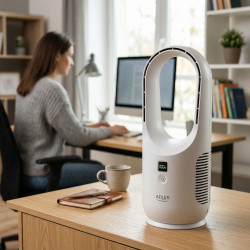 Ventilator de birou Adler AD 7343, Pana la 6 ore, 3 viteze, Afisaj LED, USB-C, Alb