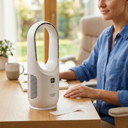 Ventilator de birou Adler AD 7343, Pana la 6 ore, 3 viteze, Afisaj LED, USB-C, Alb