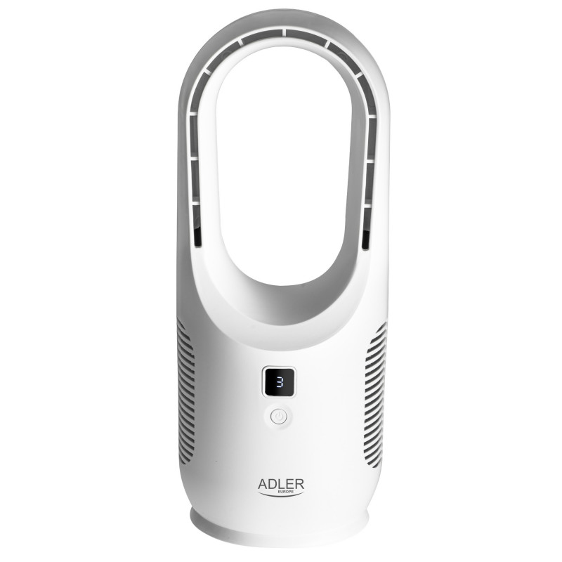 Ventilator de birou Adler AD 7343, Pana la 6 ore, 3 viteze, Afisaj LED, USB-C, Alb