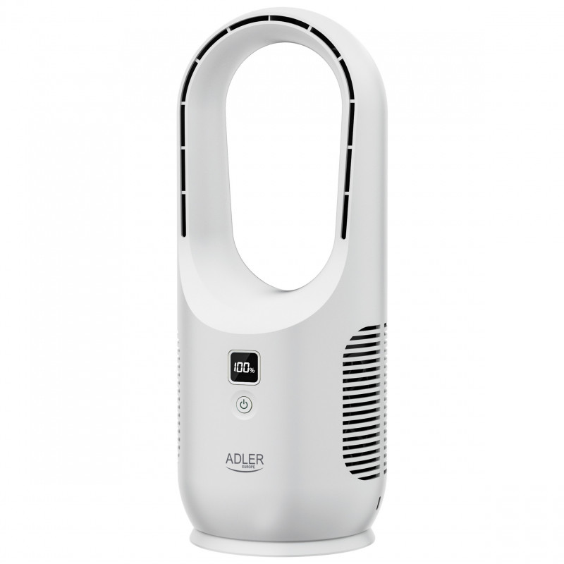 Ventilator de birou Adler AD 7343, Pana la 6 ore, 3 viteze, Afisaj LED, USB-C, Alb