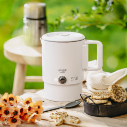 Cana electrica pentru drumetii Adler AD 1388w, 650 W, 0,8 l, Capac detasabil, Apa, Ceai, Cafea, Alb