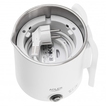 Cana electrica pentru drumetii Adler AD 1388w, 650 W, 0,8 l, Capac detasabil, Apa, Ceai, Cafea, Alb