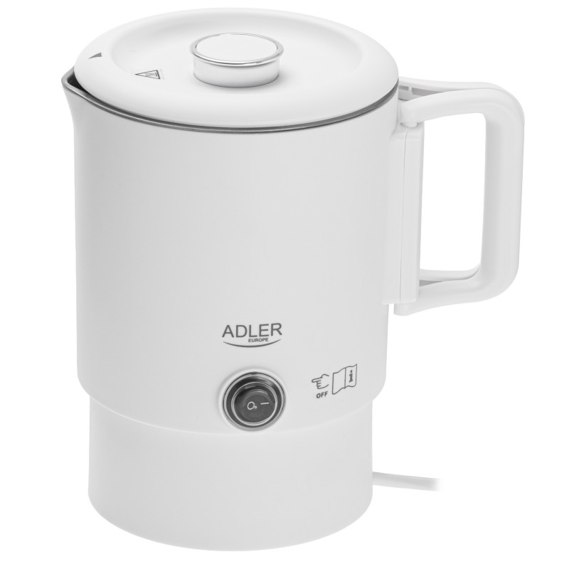 Cana electrica pentru drumetii Adler AD 1388w, 650 W, 0,8 l, Capac detasabil, Apa, Ceai, Cafea, Alb