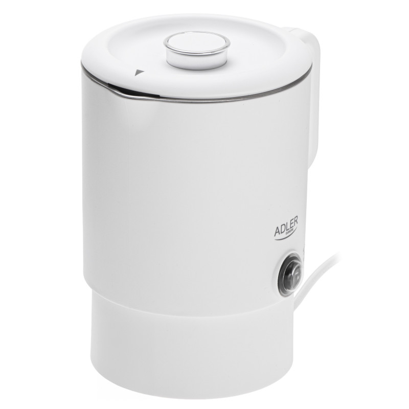 Cana electrica pentru drumetii Adler AD 1388w, 650 W, 0,8 l, Capac detasabil, Apa, Ceai, Cafea, Alb