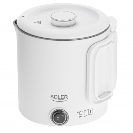 Cana electrica pentru drumetii Adler AD 1388w, 650 W, 0,8 l, Capac detasabil, Apa, Ceai, Cafea, Alb