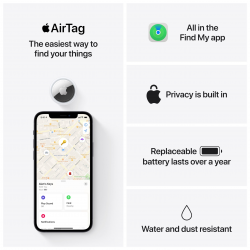 Dispozitiv de urmărire inteligent Apple AirTag 1 MX532ZM/A, Bluetooth, NFC, IP67, alb
