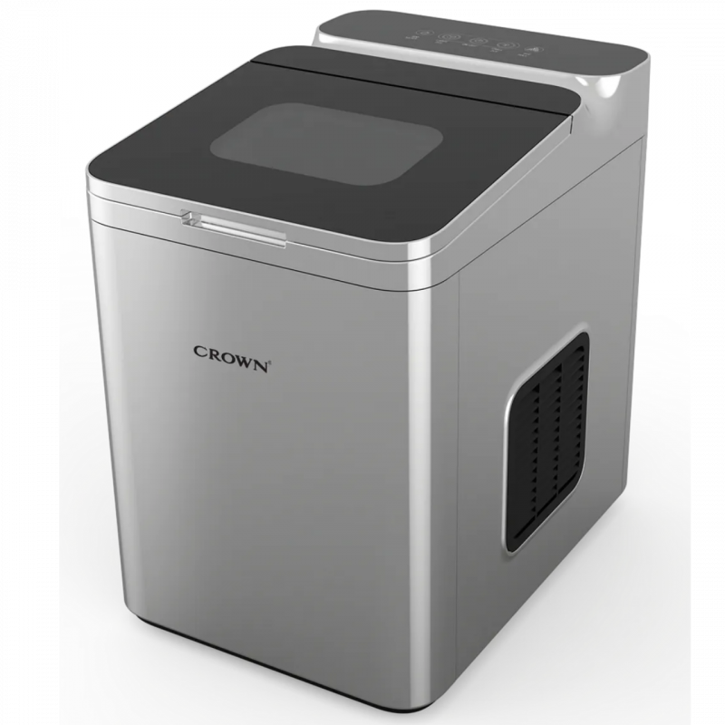 Mașină de gheață Crown ICM-625S, 112 W, 12 kg/24 ore, 1,5 l, 2 dimensiuni, Autocurățare, R600a, Indicatori, Oțel inoxidabil