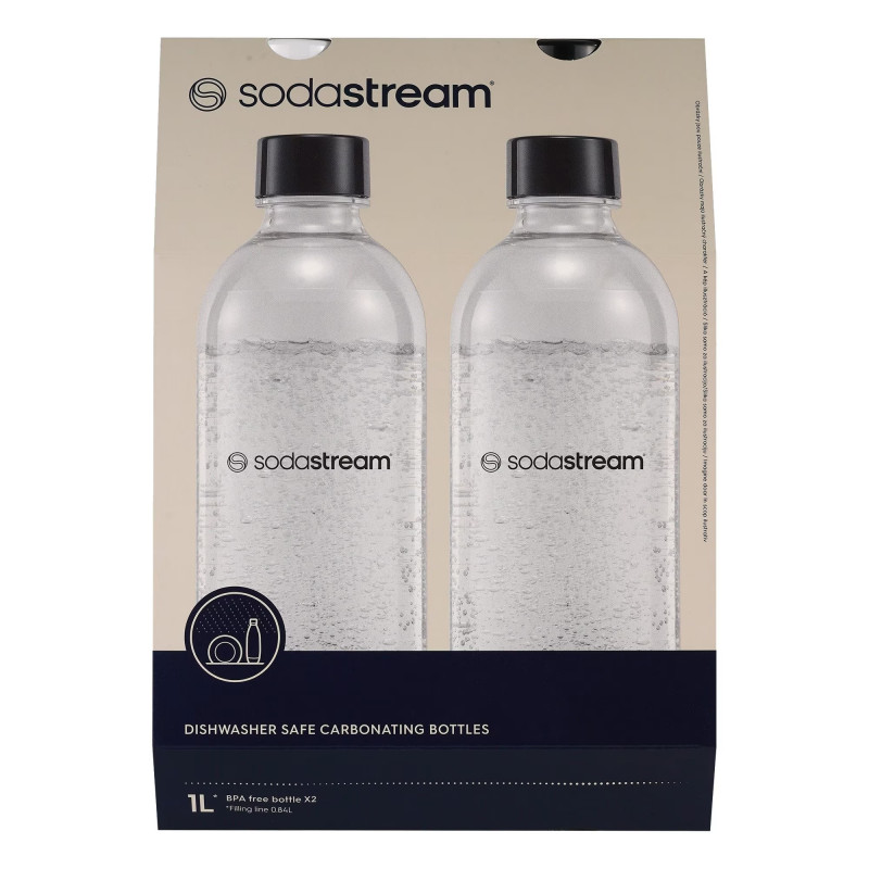 Set de sticle pentru carbonatare SodaStream Jet, 1 l, 2 buc., fără BPA, potrivite pentru mașina de spălat vase, negru