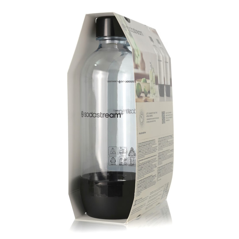 Set de sticle pentru carbonatare SodaStream Jet, 1 l, 2 buc., fără BPA, potrivite pentru mașina de spălat vase, negru