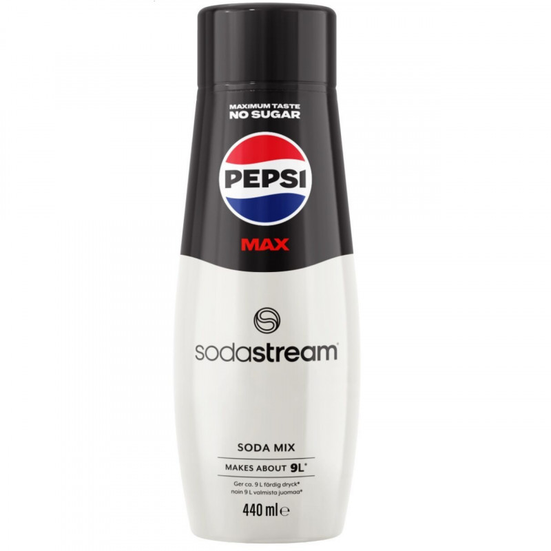 Sirop concentrat SodaStream Pepsi Max, 440 ml, până la 9 l, fără alergeni și OMG, alb/negru