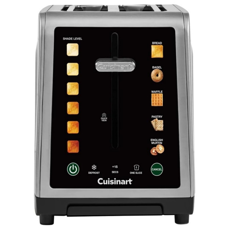 Prăjitor de pâine Cuisinart SimpliTouch XL RBT2200U, 1000 W, 6 trepte de prăjire, 5 programe, comenzi tactile, centrare automată, inox/negru
