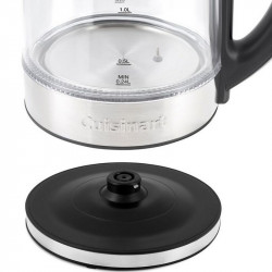 Fierbător electric Cuisinart GK19E Double Glass, 3000 W, 1,7 l, 50-100 °C, bază rotativă la 360°, comenzi tactile, filtru, indicator, inox/negru