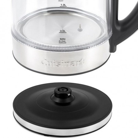 Fierbător electric Cuisinart GK19E Double Glass, 3000 W, 1,7 l, 50-100 °C, bază rotativă la 360°, comenzi tactile, filtru, indicator, inox/negru