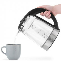 Fierbător electric Cuisinart GK19E Double Glass, 3000 W, 1,7 l, 50-100 °C, bază rotativă la 360°, comenzi tactile, filtru, indicator, inox/negru