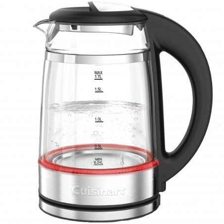 Fierbător electric Cuisinart GK19E Double Glass, 3000 W, 1,7 l, 50-100 °C, bază rotativă la 360°, comenzi tactile, filtru, indicator, inox/negru