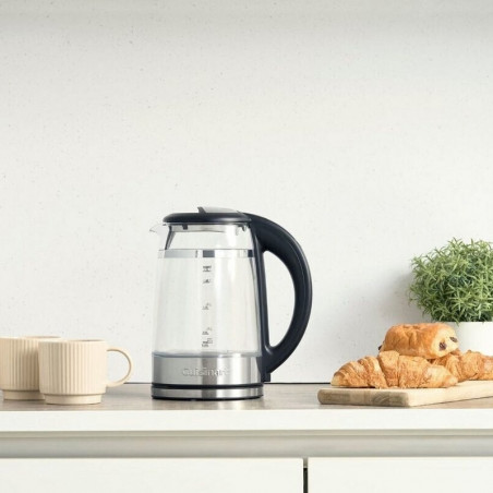 Fierbător electric Cuisinart GK19E Double Glass, 3000 W, 1,7 l, 50-100 °C, bază rotativă la 360°, comenzi tactile, filtru, indicator, inox/negru
