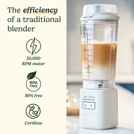 Blender portabil Cuisinart Blast & Go PBL100E, 120 W, 500 ml, 20.000 rpm, 2 moduri, fără BPA, încărcare USB-C, alb
