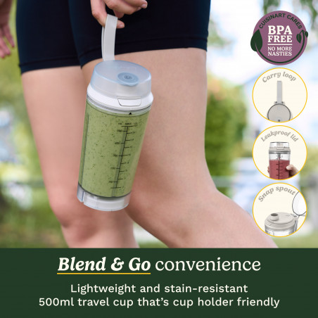 Blender portabil Cuisinart Blast & Go PBL100E, 120 W, 500 ml, 20.000 rpm, 2 moduri, fără BPA, încărcare USB-C, alb
