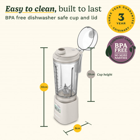 Blender portabil Cuisinart Blast & Go PBL100E, 120 W, 500 ml, 20.000 rpm, 2 moduri, fără BPA, încărcare USB-C, alb