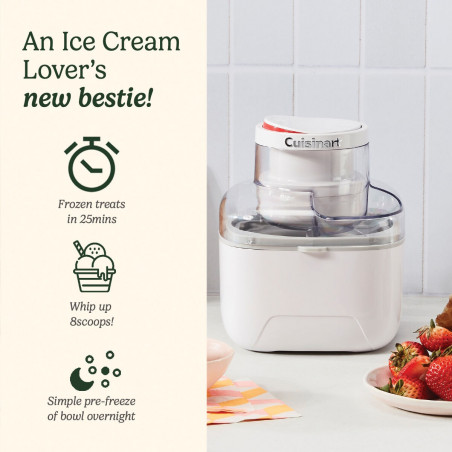 Mașină de înghețată Cuisinart Solo Scoops ICEM10E, 25 W, 475 ml, până la 8 bile de înghețată, alb