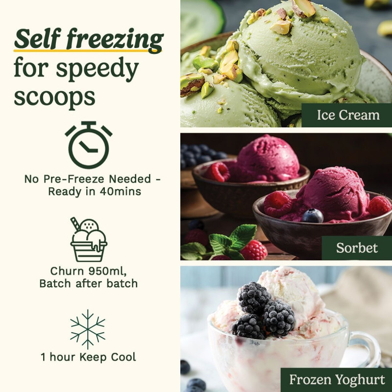 Mașină de înghețată Cuisinart Freeze Ease ICE90E, 100 W, 0,95 l, 3 programe, compresor, alb/gri