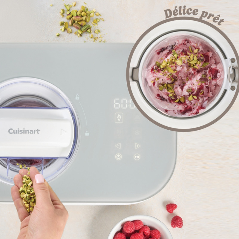 Mașină de înghețată Cuisinart Freeze Ease ICE90E, 100 W, 0,95 l, 3 programe, compresor, alb/gri