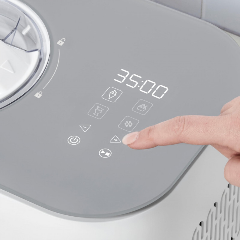 Mașină de înghețată Cuisinart Freeze Ease ICE90E, 100 W, 0,95 l, 3 programe, compresor, alb/gri