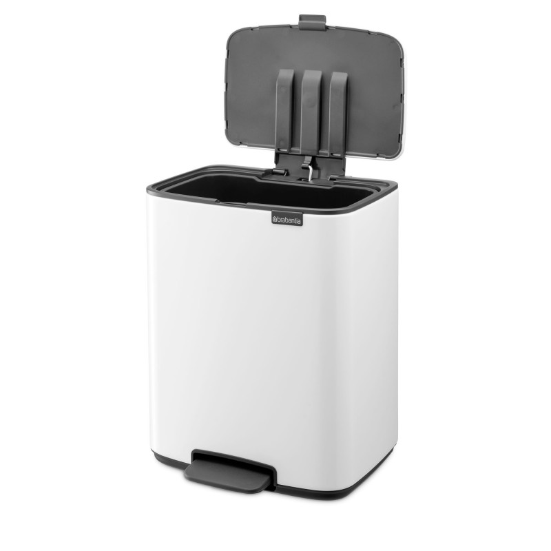 Coș de gunoi Brabantia Bo Pedal 1010119, 12 l, închidere ușoară, bază antiderapantă, alb