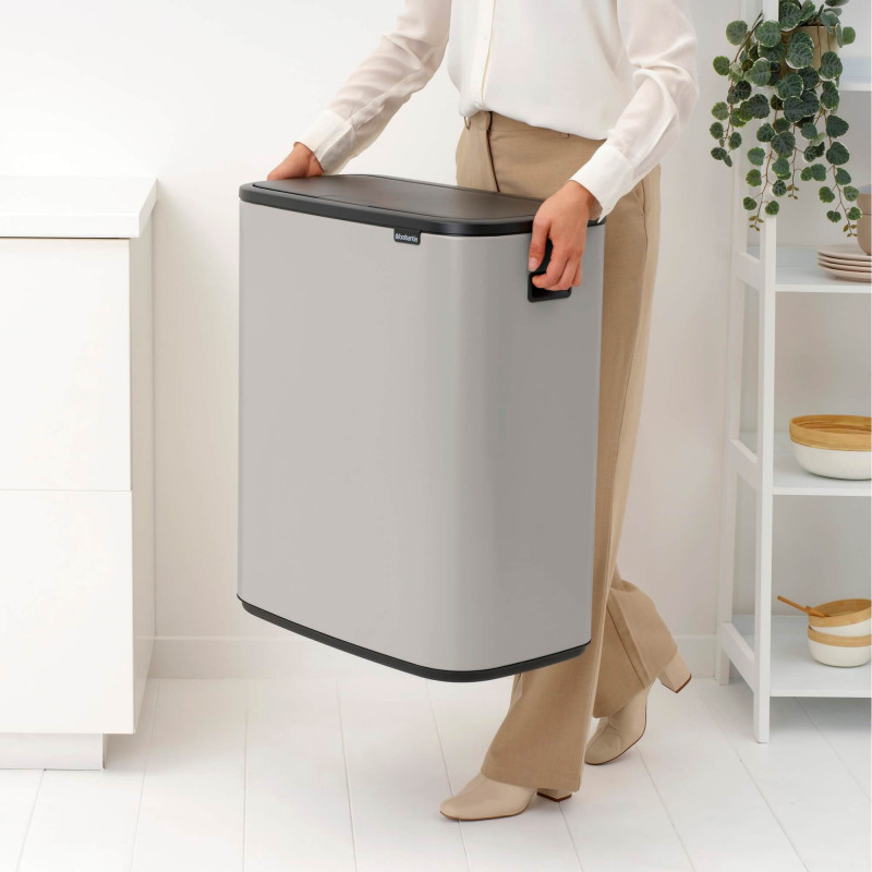 Coș de gunoi Brabantia Bo Touch 1010456, 2x30 l, Deschidere lină și silențioasă, Gaură mare, Gri