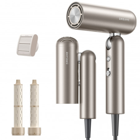 Uscator de par Dreame Pocket AHD51-TG Pro, 1300 W, 110 000 rpm, 70 m/s, 2 viteze, 5 trepte de caldura, NTC, Coanda, Pliabil, Auriu-Titan