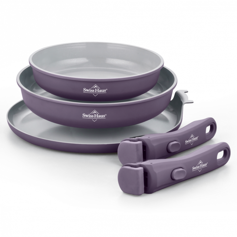 Set de tigai Swiss Haus SH-GCFP5LT, 5 piese, Acoperire ceramica Sapphire, Manere detasabile, Inductie, Violet