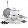 Set de oale si tigai Swiss Haus SH-CC4014CR, 14 piese, Acoperire ceramica Sapphire, Inductie, Cuptor pana la 220°C, Fara PFAS, Crem